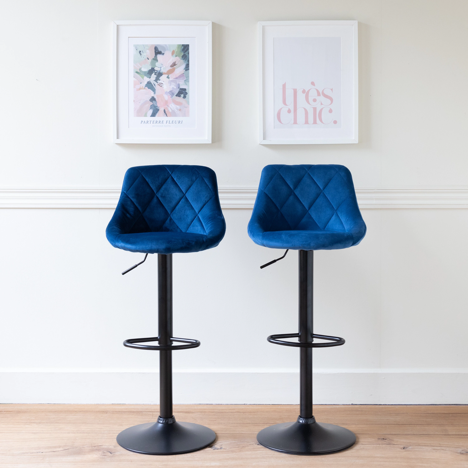 Lot de 2 tabourets de bar en velours bleu ROBIN